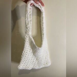 Mini white crochet tote